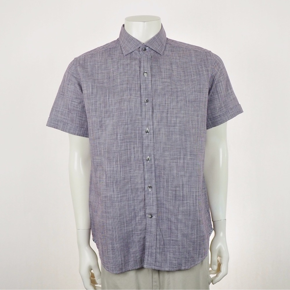 Robert Graham Button Down Shirt Mens XL Purple Linen Blend Modern Americana